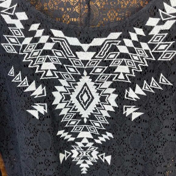 Express Womens Large Mini Dress Lace Sheer Sleeve Boho Cottage Core Summer Beach - Picture 6 of 8